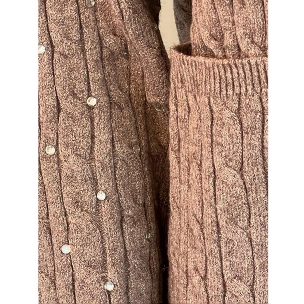 THINKABLE gem button front cable knit mocha cardigan combo size S/M M/L - Picture 5 of 6